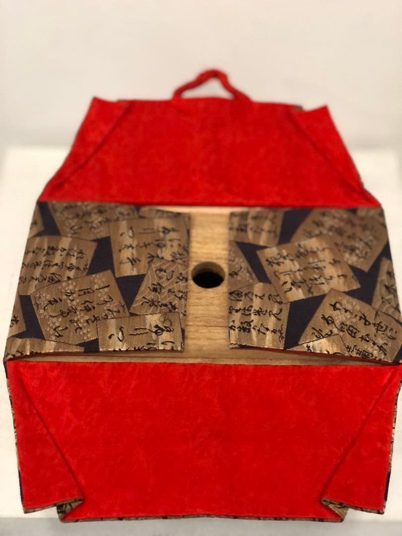 古いお化粧箱　古布細工　百人一首図柄　霧箱　アンティーク　金糸