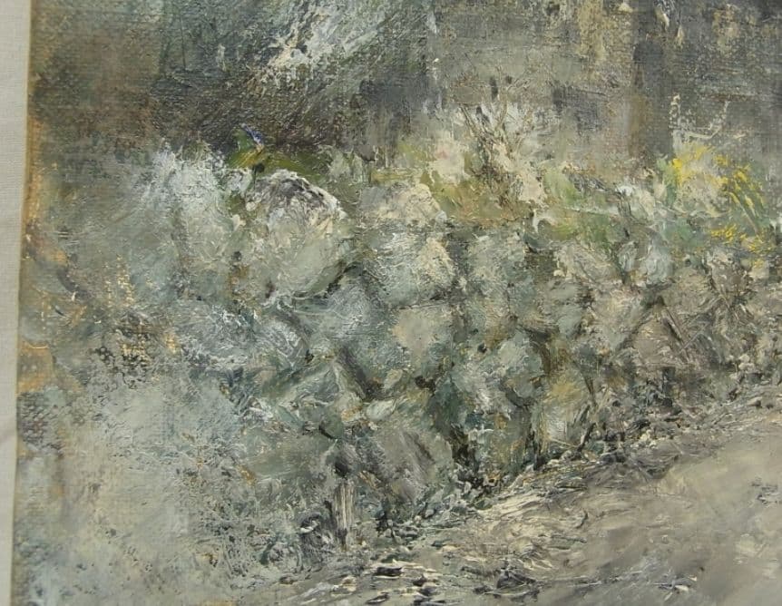 「田舎家風景」油彩 P6 額装サイン有⁰