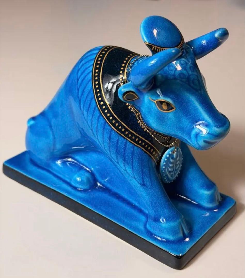 #美濃焼 幸兵衛窯 エジプト神 九栄神　アピス　雄牛 青釉金彩　S-1
