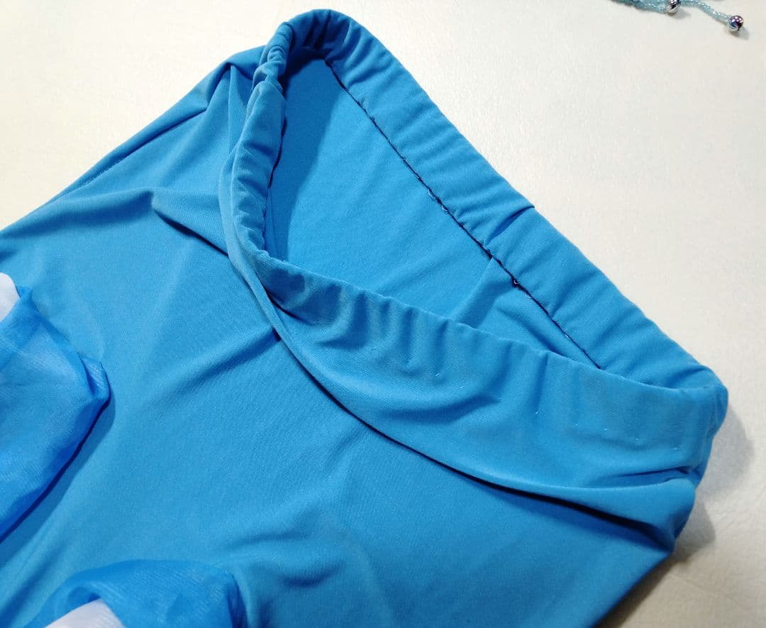 ベリーダンス衣装ブルー オリエンタル アームカバー付M-L水色マーメイドフレアー