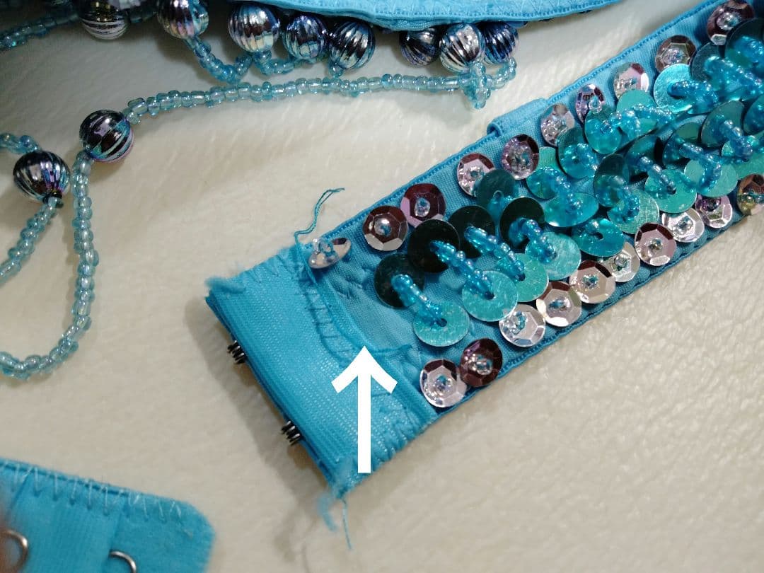 ベリーダンス衣装ブルー オリエンタル アームカバー付M-L水色マーメイドフレアー