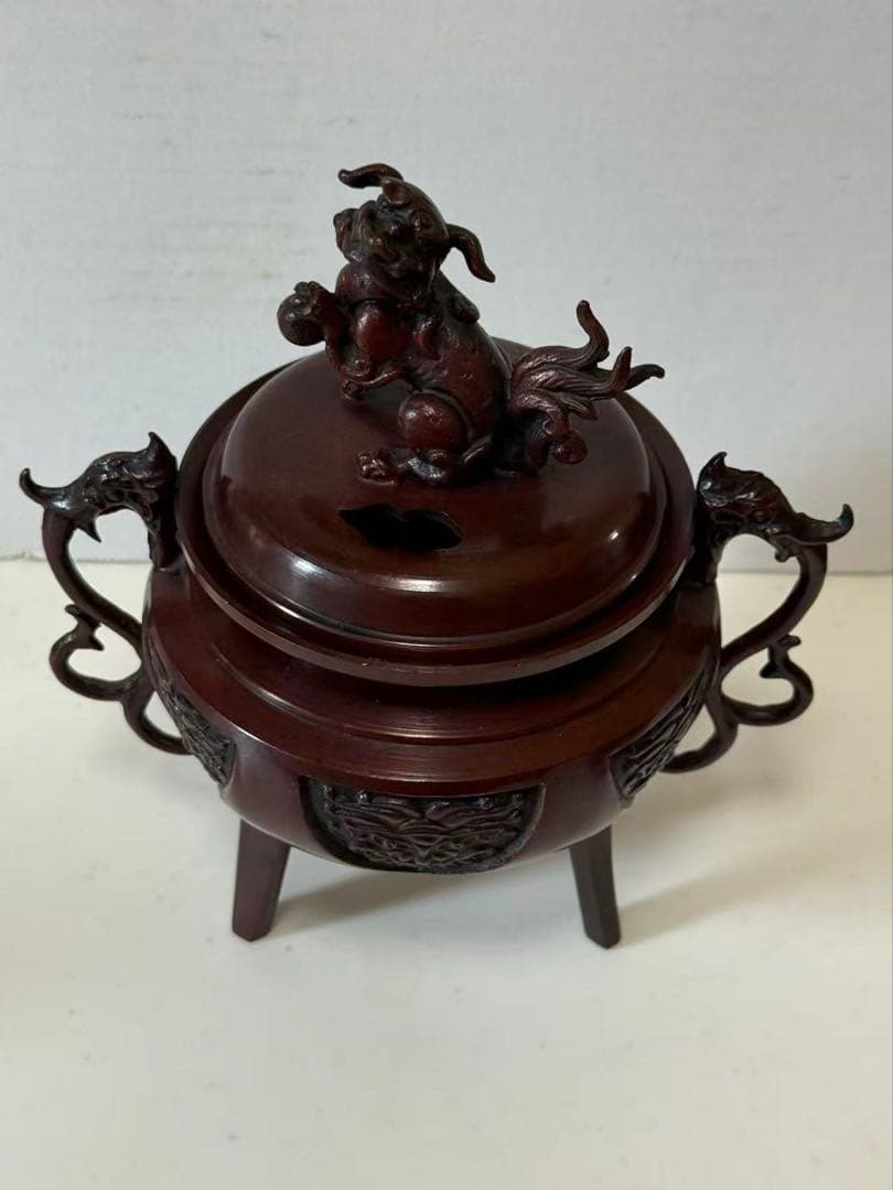 高岡銅器 獅子 三足 香炉 銅製 香道具 茶道具