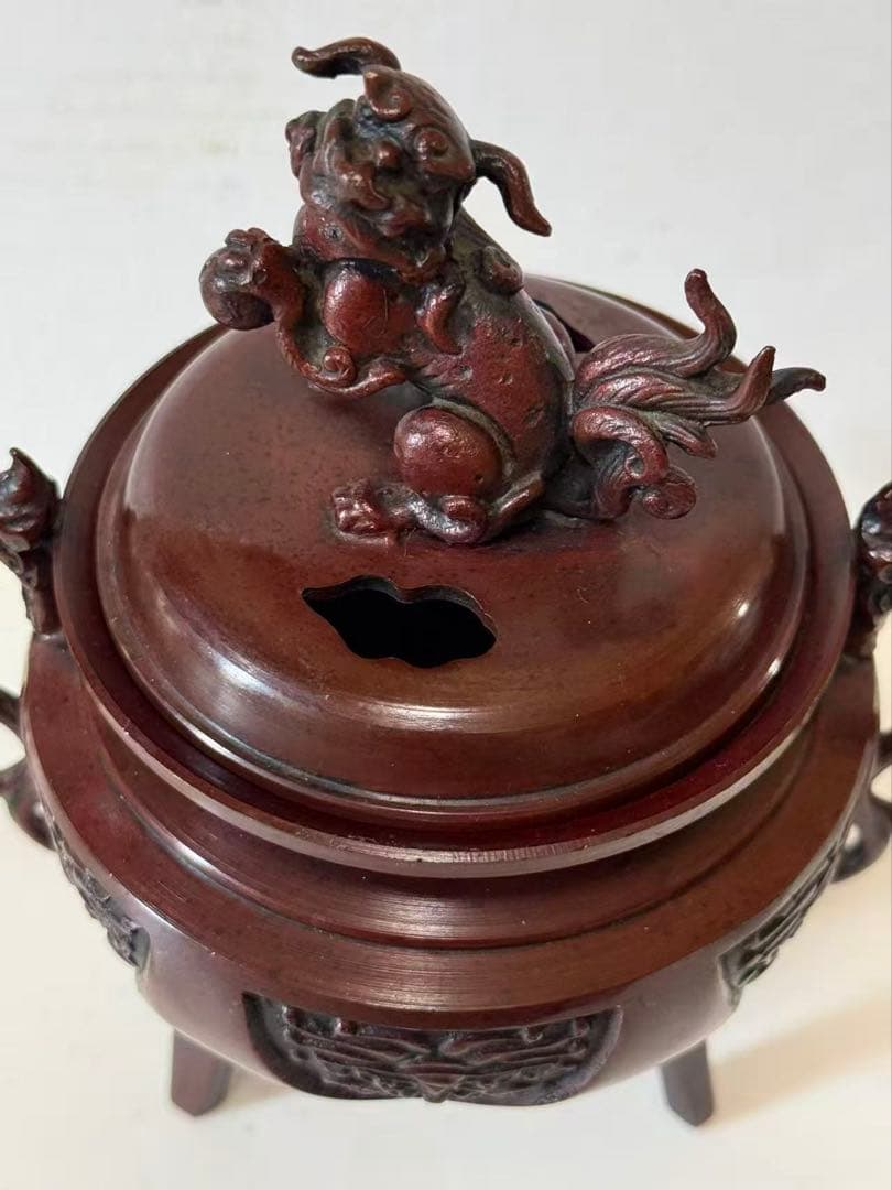 高岡銅器 獅子 三足 香炉 銅製 香道具 茶道具