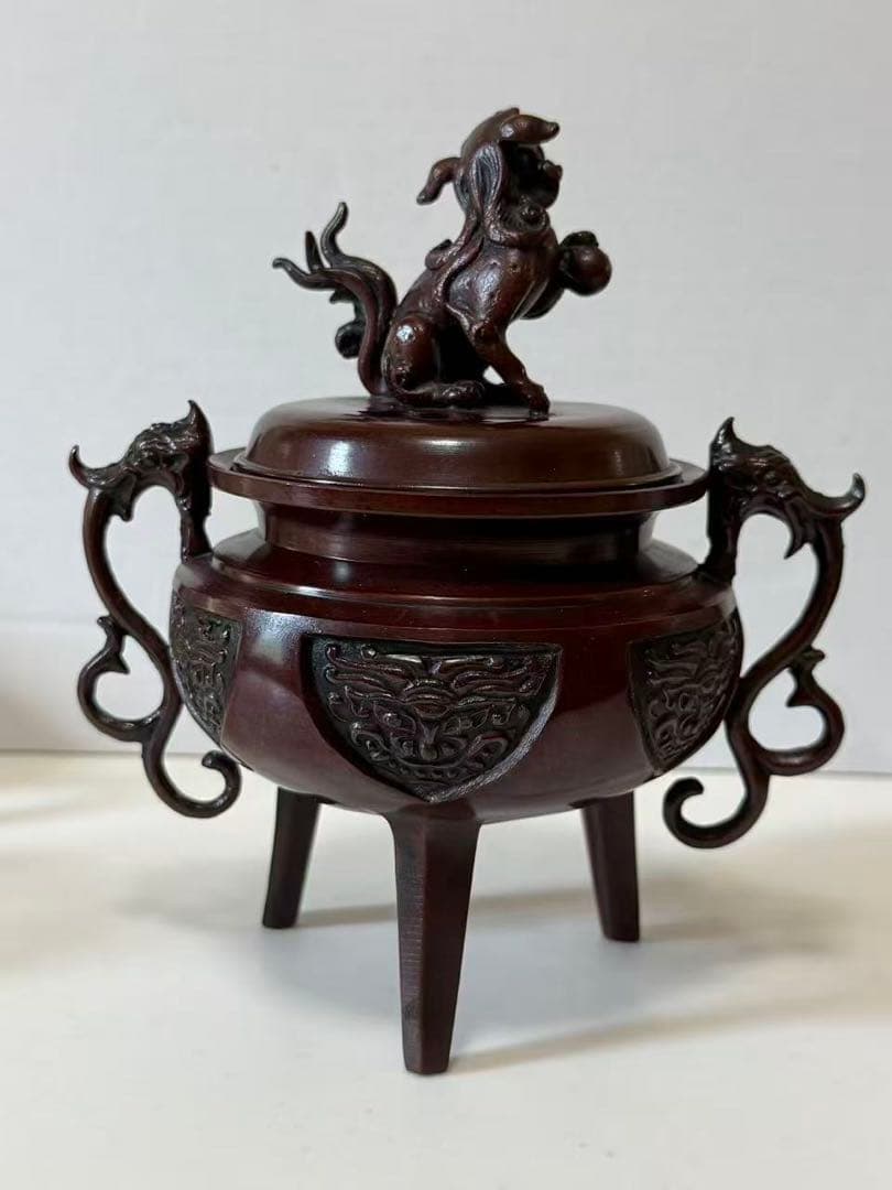 高岡銅器 獅子 三足 香炉 銅製 香道具 茶道具