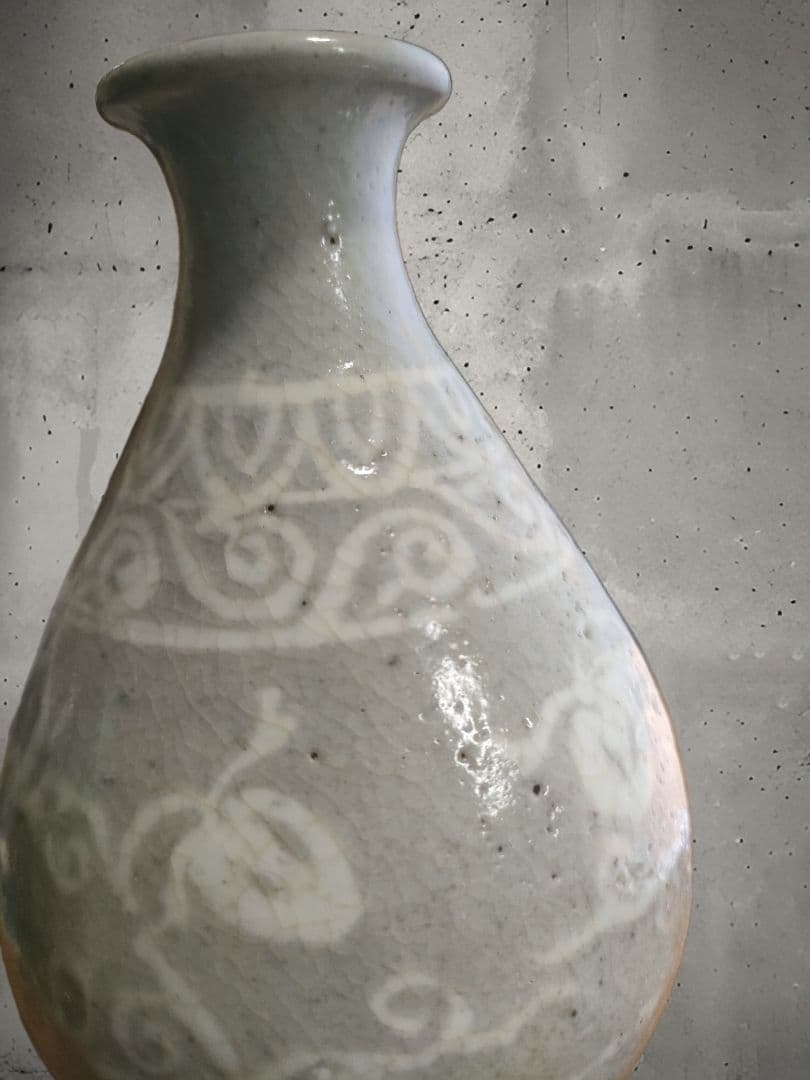 高麗青磁　徳利　花入　時代物　白象嵌　朝鮮美術