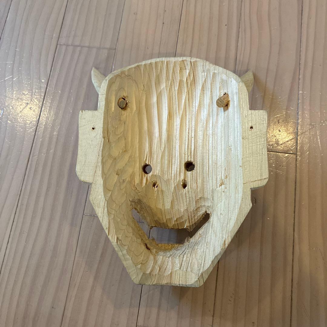 木製 木彫り 鬼の面 能面 般若面 角付き 壁掛け インテリア　伝統　工芸