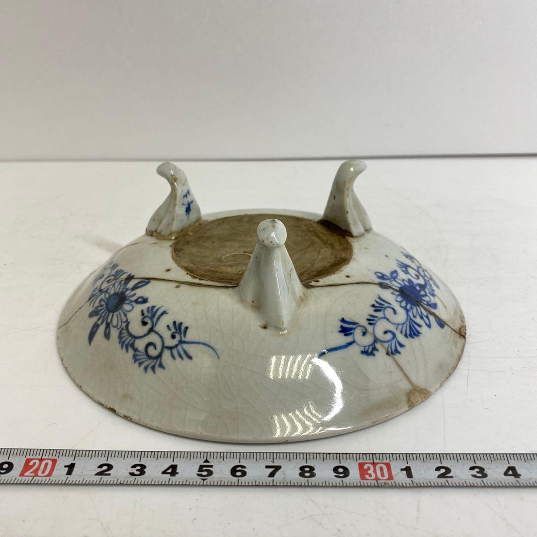 播陽東山 染付三足皿 幅約17.6cm 東R8-0209③