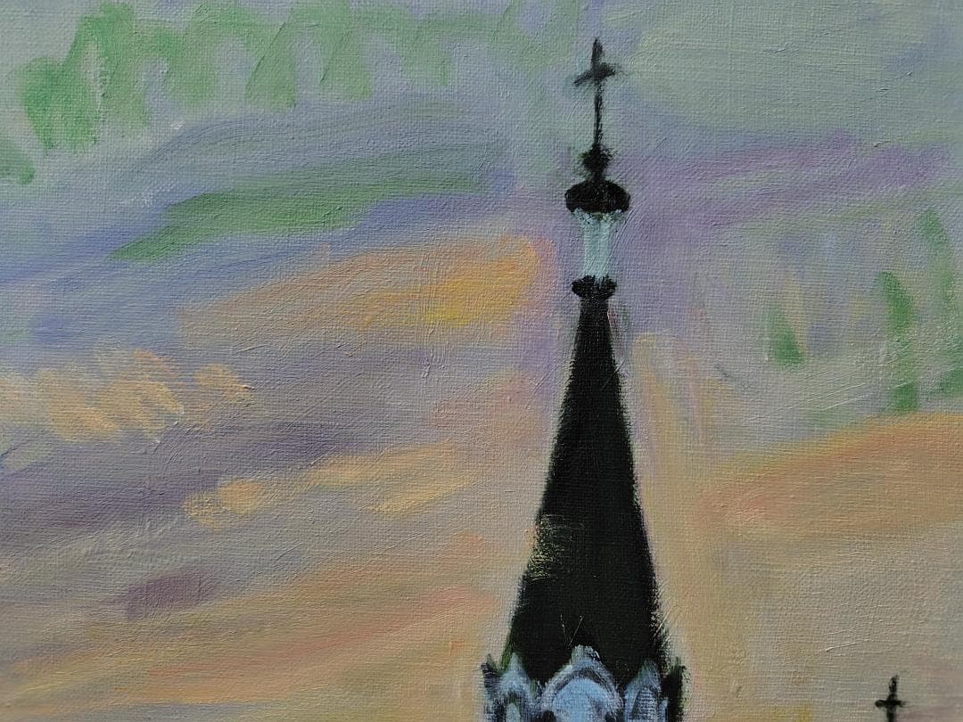 油彩画「塔 」函館 ハリストス正教会 F4 油絵 風景画 アート 絵画