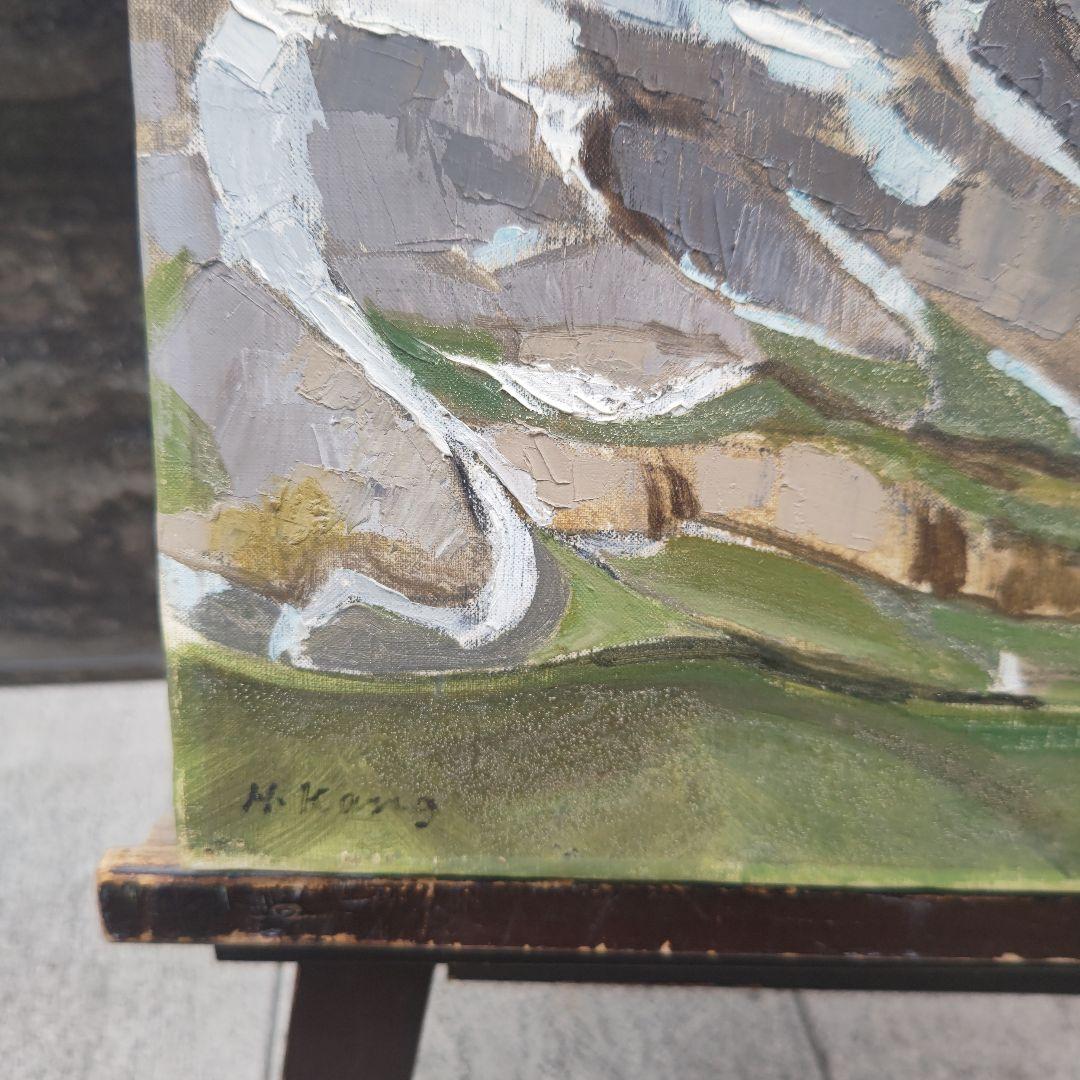 狩野寿一「ユングフラウ」１０号油彩　三越店美術部シール　1957年作