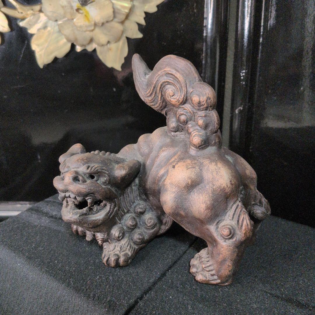 縁起物★威風堂々★備前焼★狛獅子★獅子★骨董品 古美術