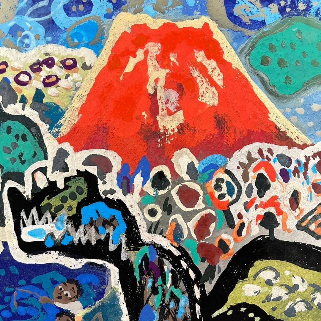 【最終値下げ】丸投三代吉「赤富士」油絵 油彩画 共シール有 額縁入 姫路市