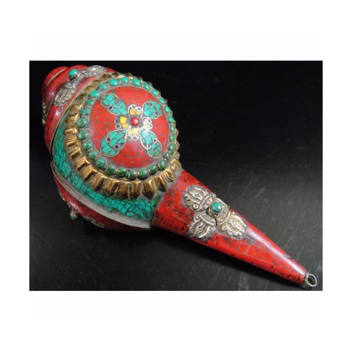 ◆チベット密教法具　法螺貝（シャンカ）羯磨（カツマ）A