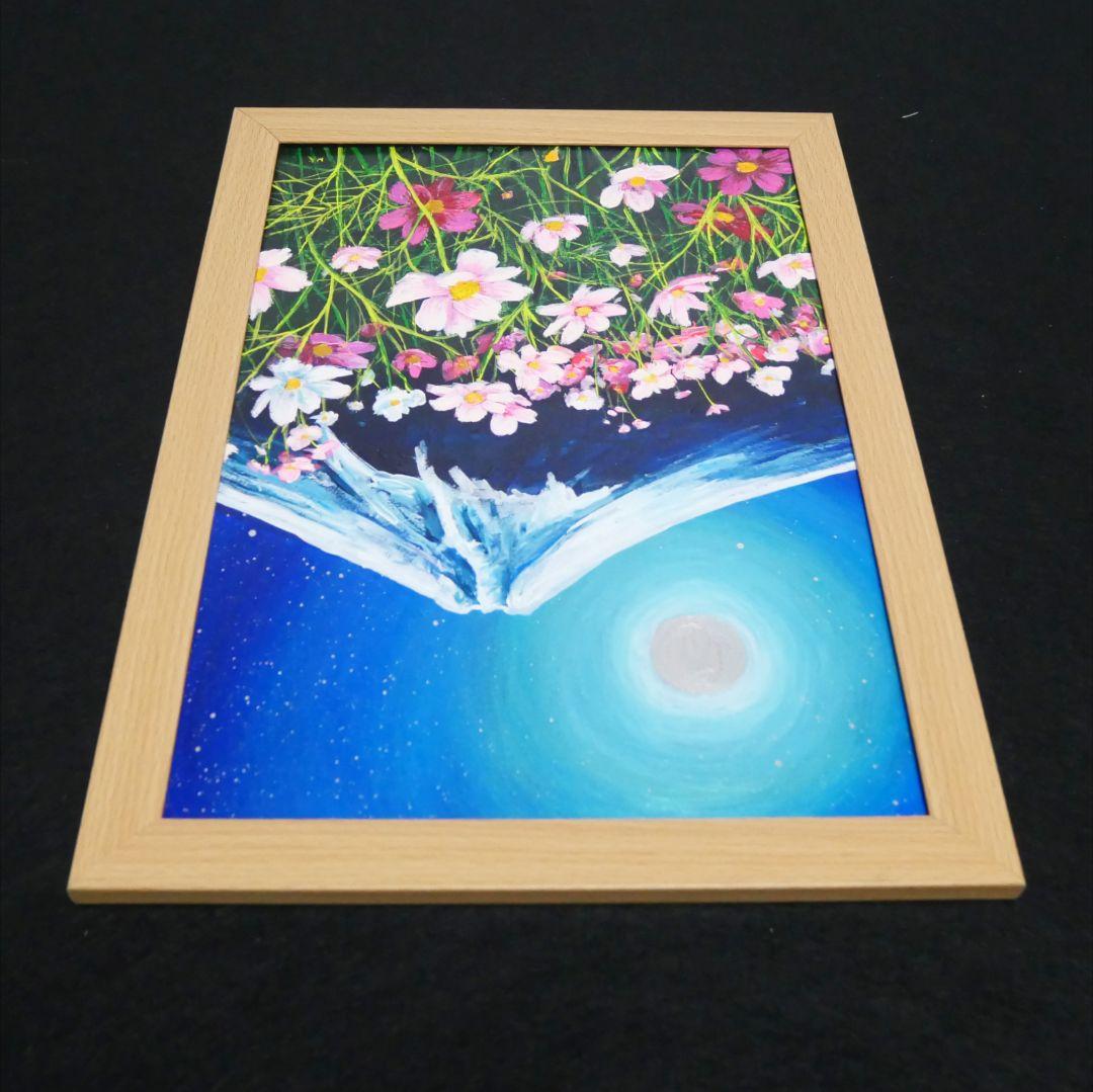 油絵 絵画 【満月のコスモスと富士山  】