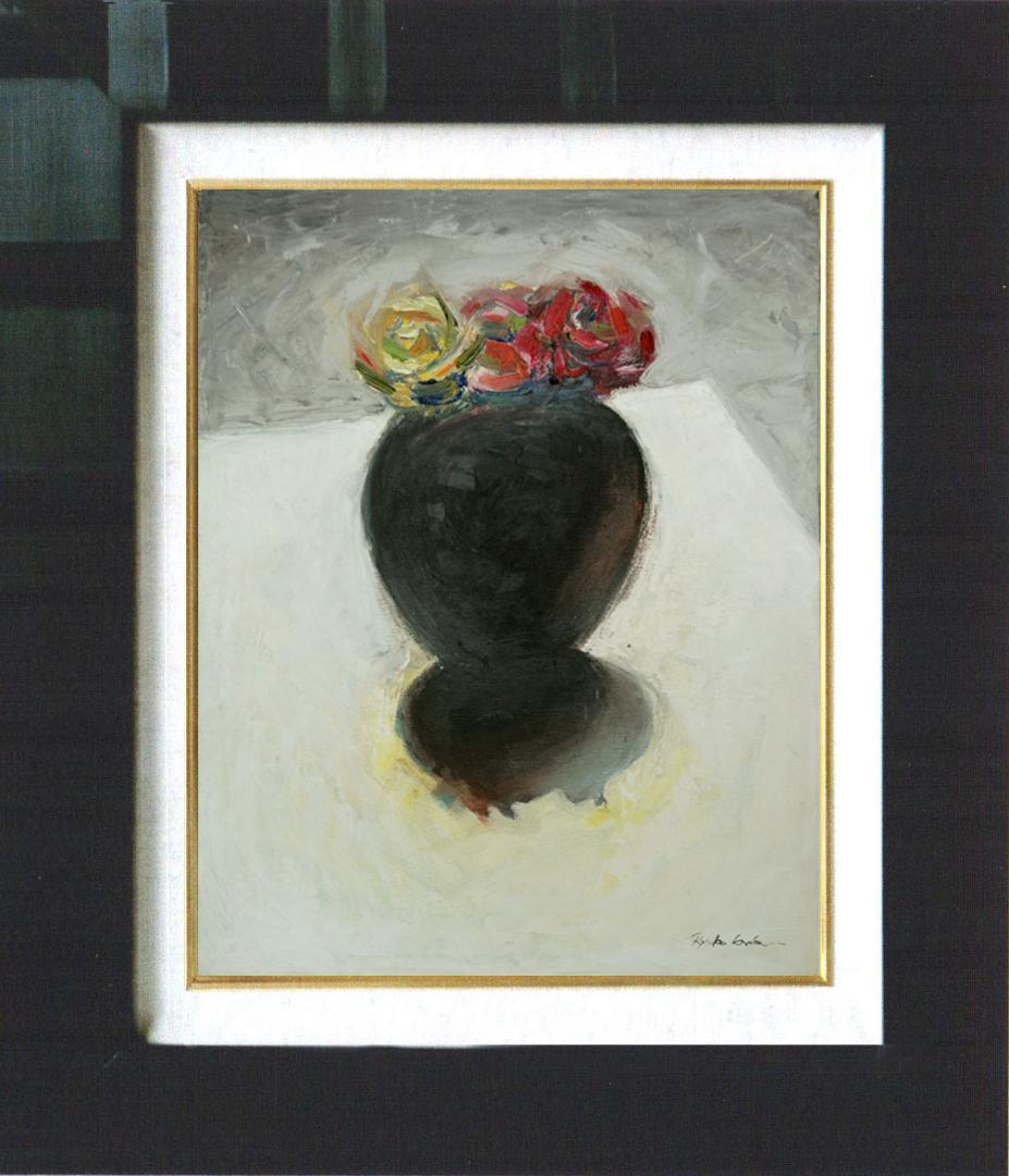 油絵 菅家令子 絵 絵画 インテリア 額付(黒) uF6-071002 ばら 花