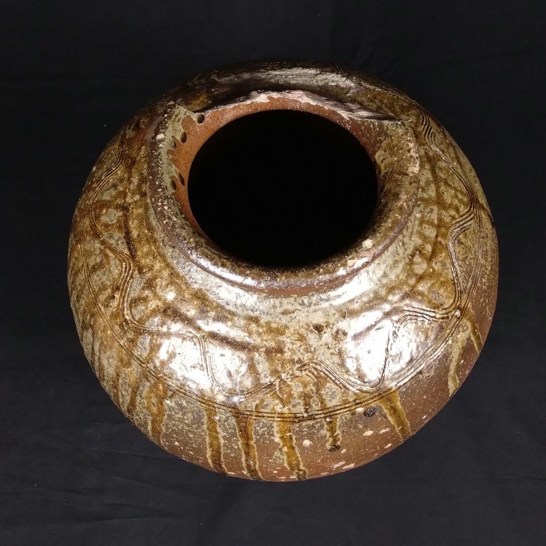 出来最高 備前 古備前 櫛目直線波状文 桂又三郎鑑定書 玉垂れ壷 窯変 室町初期