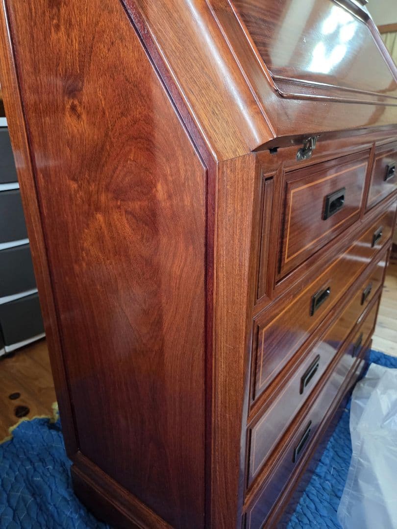 本花梨 総無垢 一部本象嵌 ライティングビューロ 勉強机 デスク チェスト