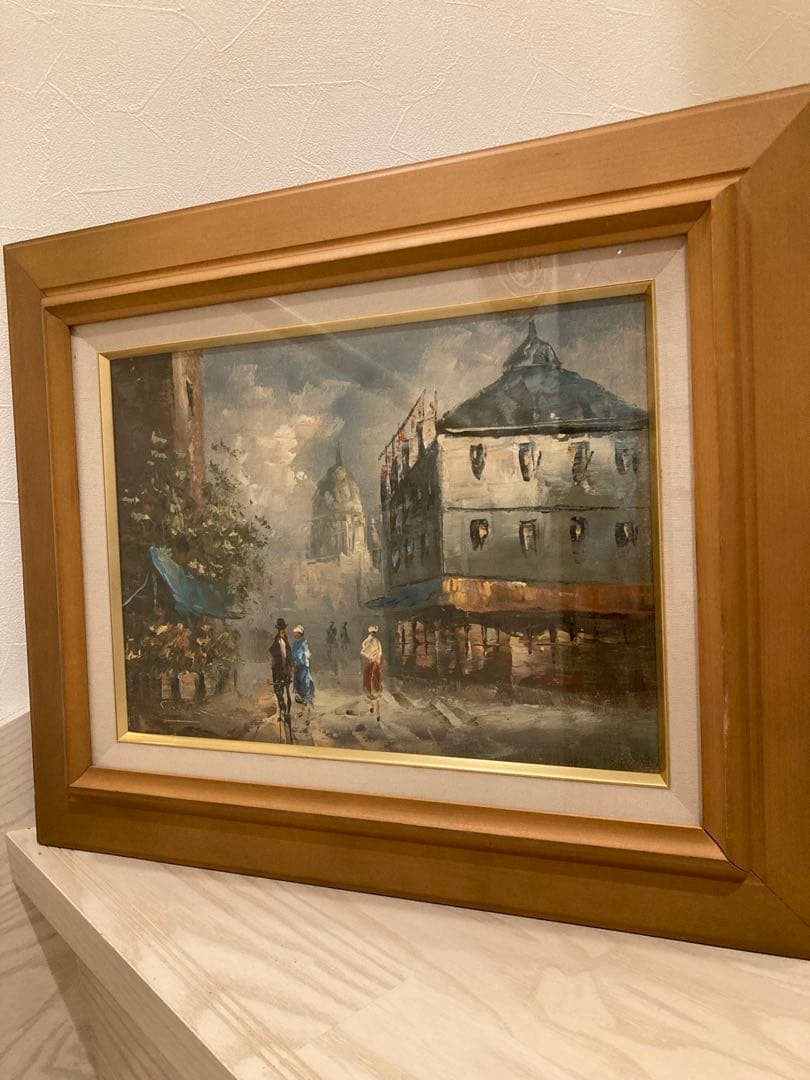 油彩画 街の風景 木製フレーム付きパリー モンマルトルの丘 カーン フランス