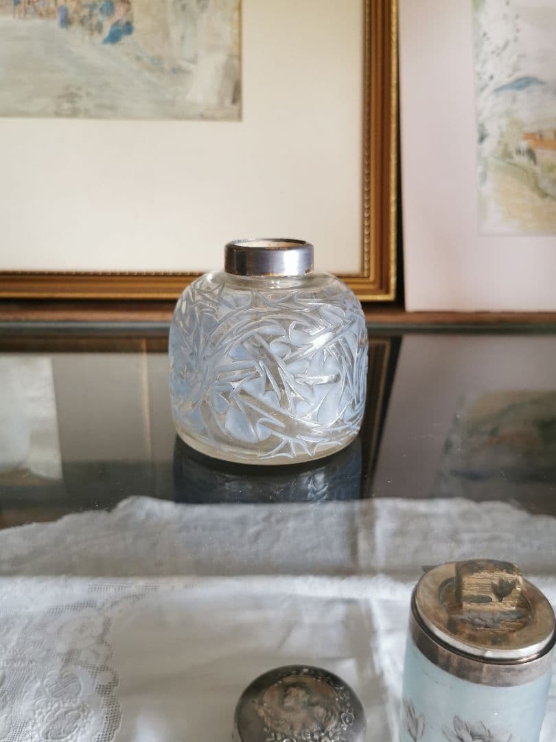 アンティーク ラリック 1920年ブルーパチネ 棘 Epines インク瓶香水瓶