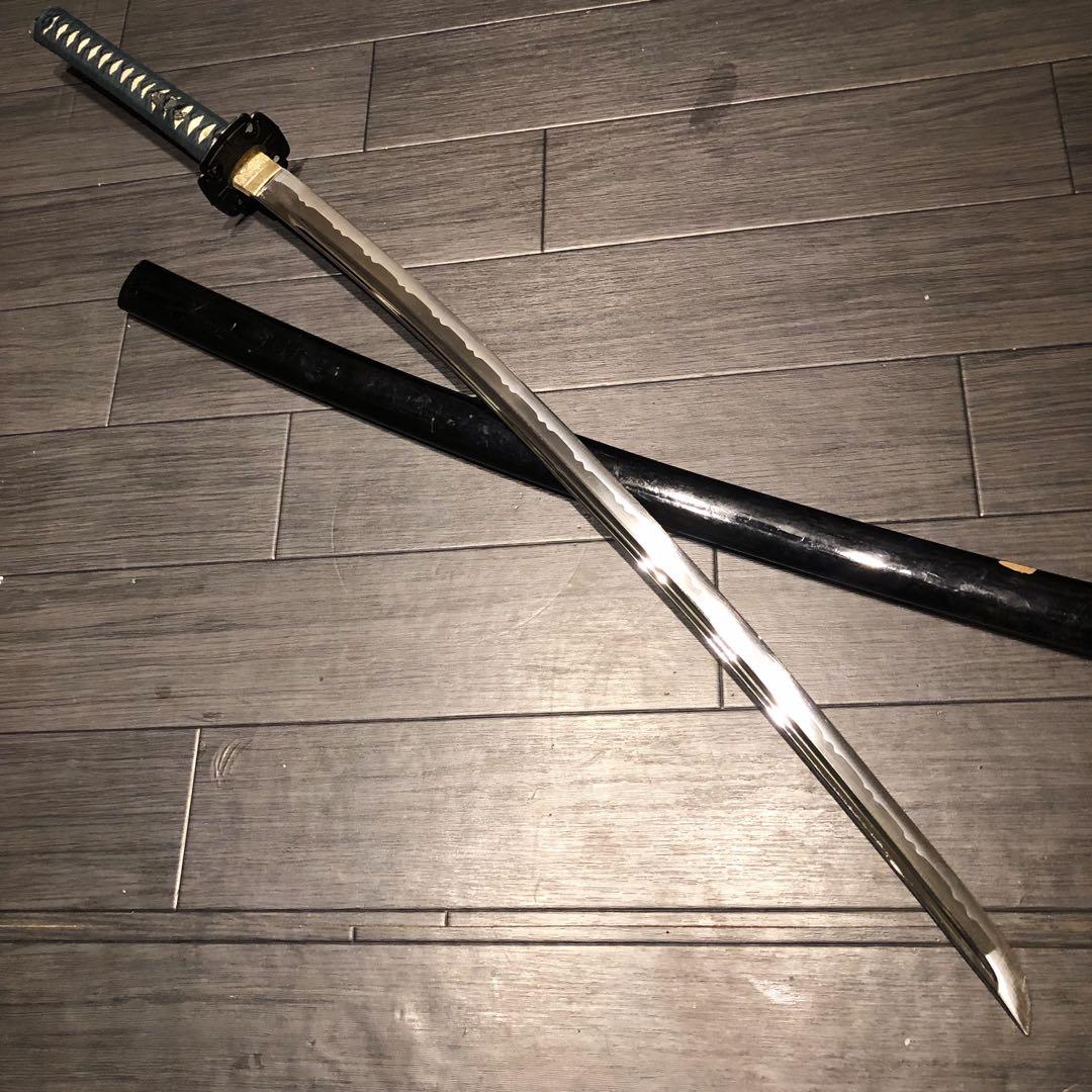 最高級模造刀　高級居合刀　樋入り刀身　青緑拵え　亜合金刀身　名刀