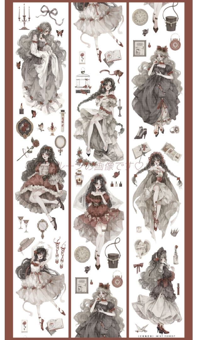 J711＃红玫瑰庄园(贝壳光)迷雾森林切り売り海外人物マステ女の子