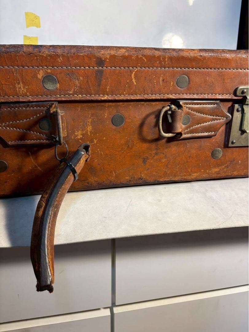 京都ホテル ラゲッジラベル付 1930年代 本革ヴィンテージトランク 昭和レトロ