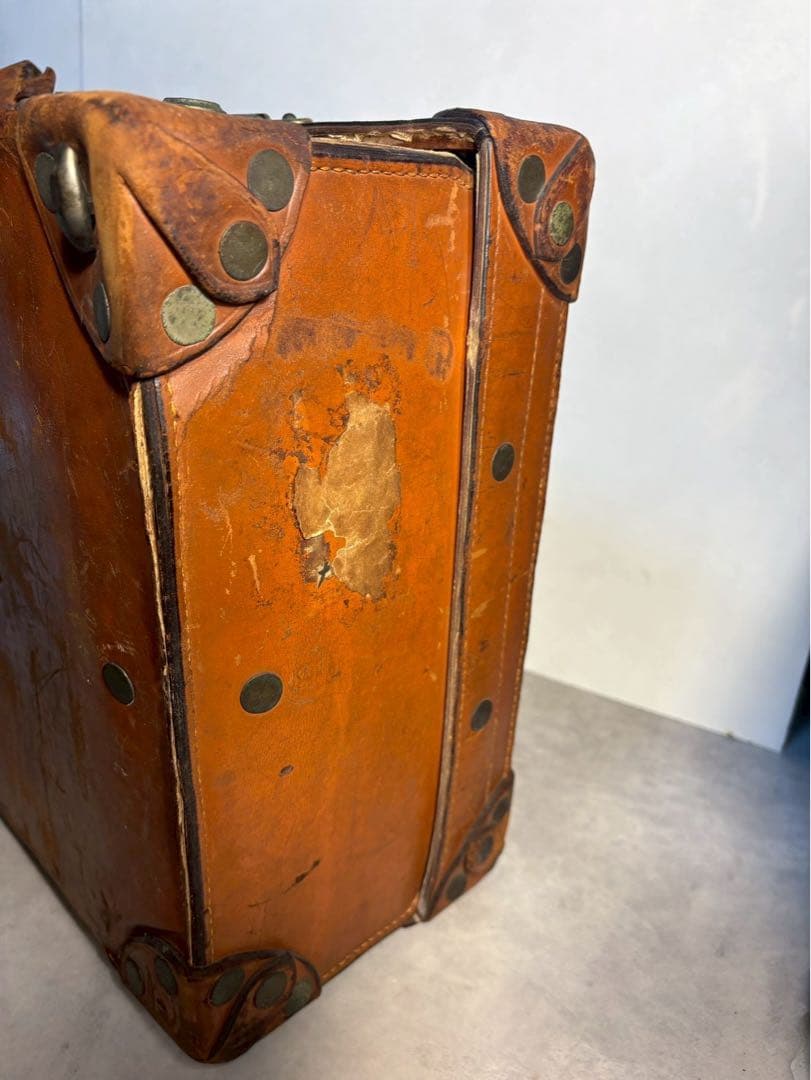 京都ホテル ラゲッジラベル付 1930年代 本革ヴィンテージトランク 昭和レトロ