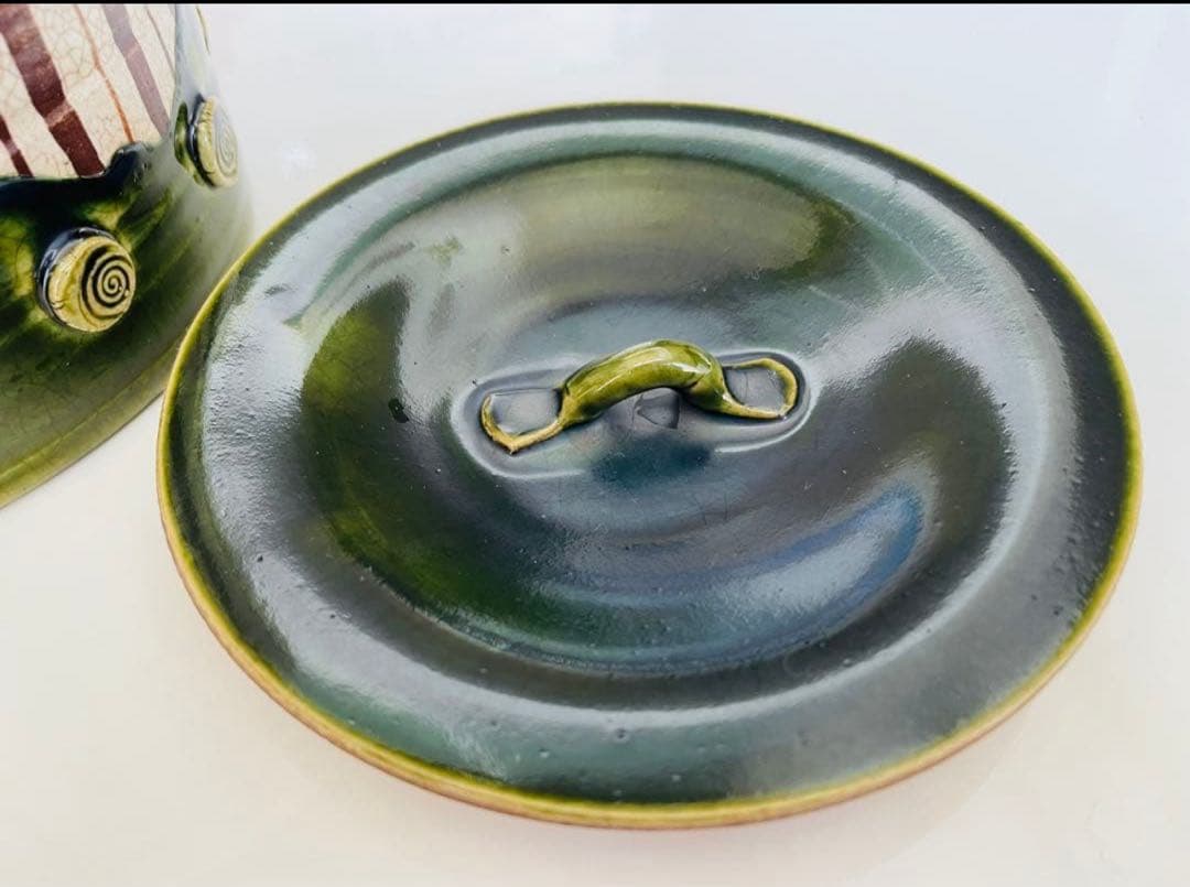 加藤六兵衛作★皆具　織部　水指　蓋置　建水　柄杓立　長谷元窯