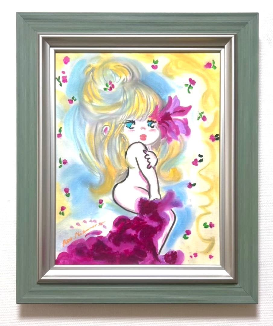 SALE【F6号】東郷青児（婦人像）手描き/表裏サイン有/アクリル/裏シール有り