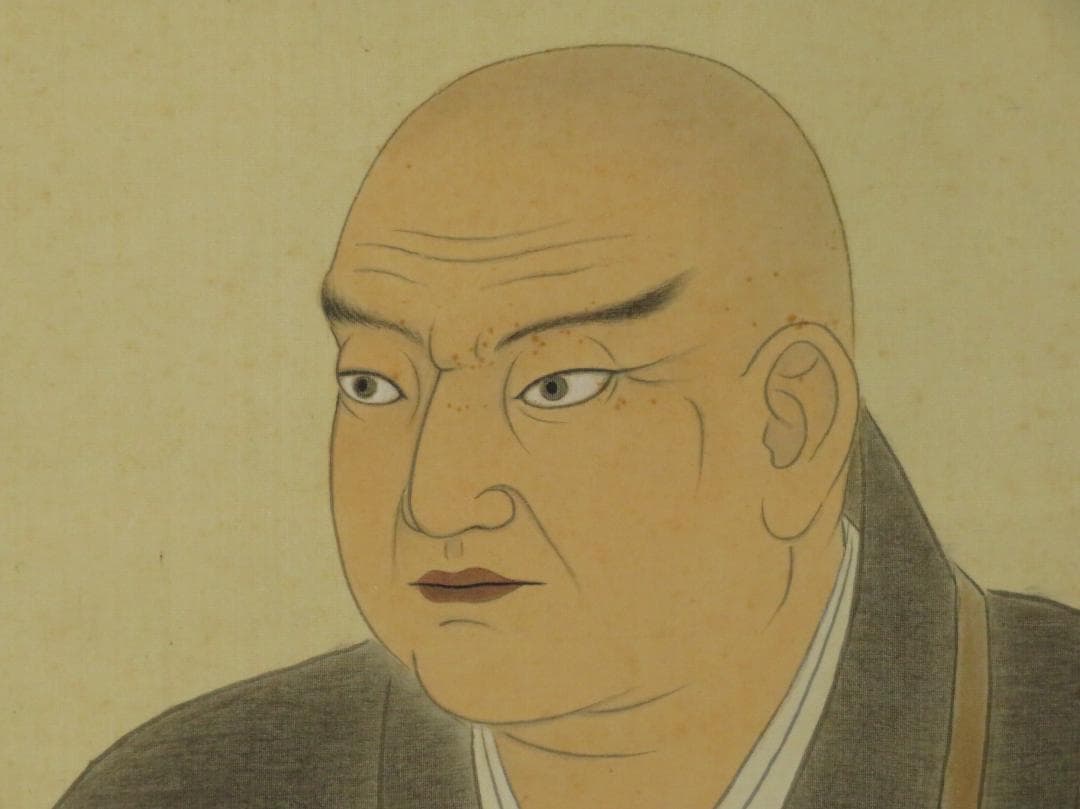 平高醒邨 　「日蓮上人 御影」（日蓮聖人座図） 　絹本 日本画　師；菊池桂月