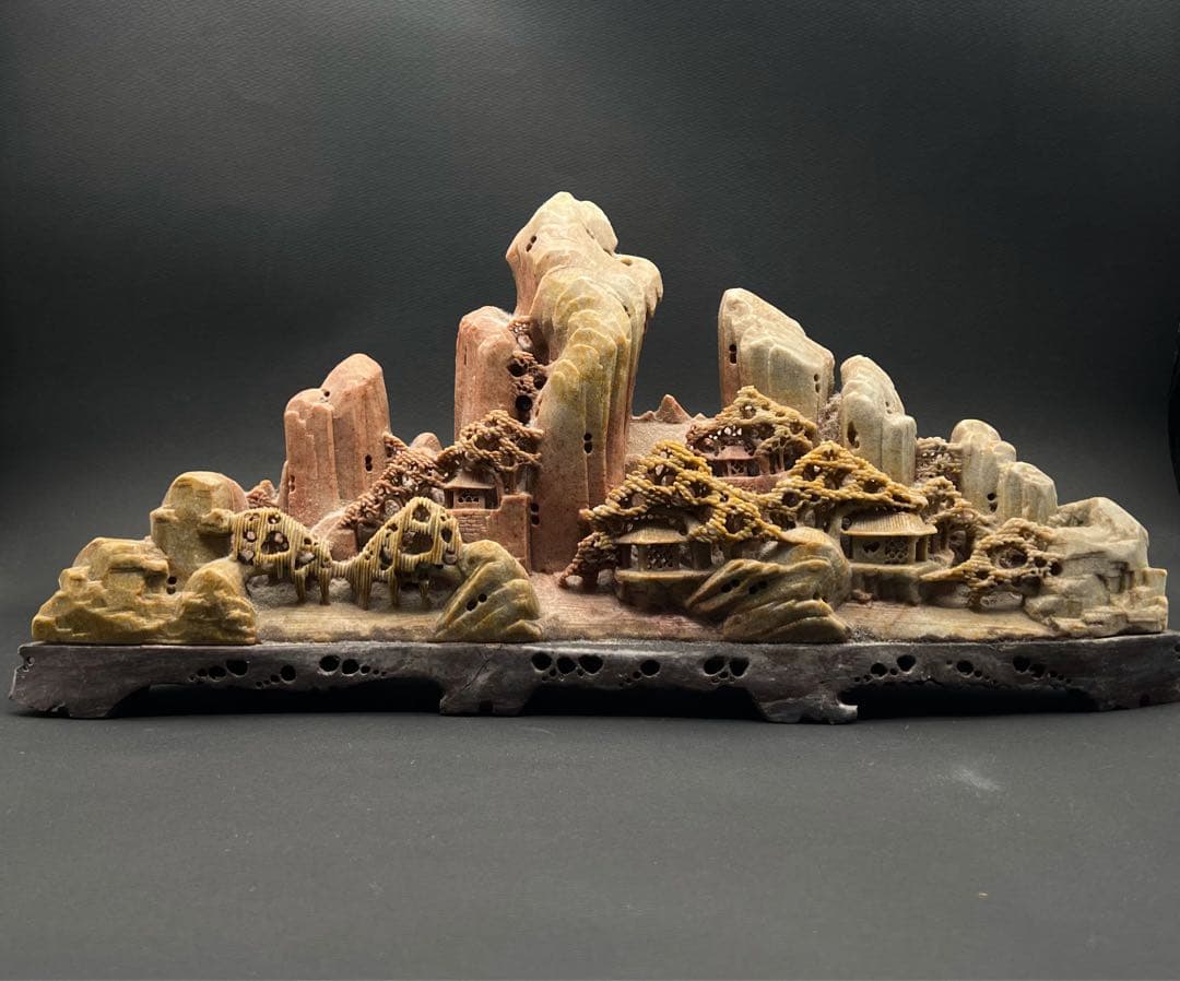 中国美術 中国古玩 時代物 山水風景 寿山石彫 彫刻 中人民共和国制造 置物