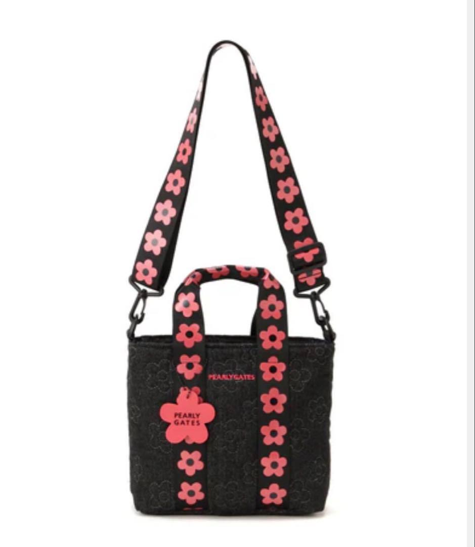 美品　PEARLY GATES フラワーカートバッグ ブラック/ピンク