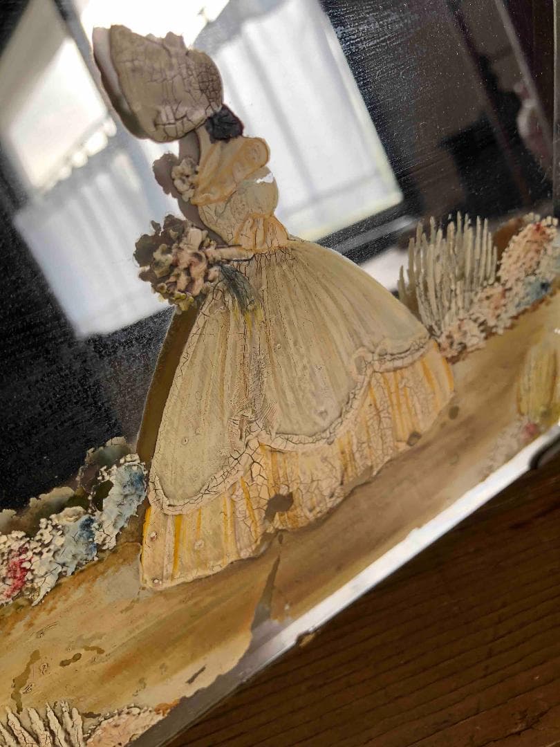 英国アンティークミラー/鏡/ハンドペイント イングリッシュガーデン　H34