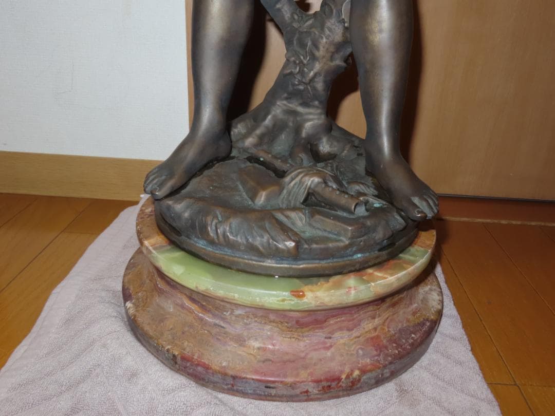 フランス彫刻家オーギュスト・モロー「少年と小鳥」 ブロンズ像　銅像　引き取り限定