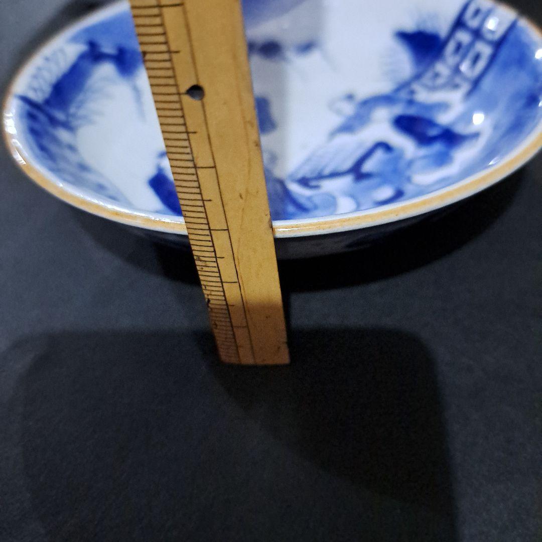 中国古玩　大清成化年　取皿　　山水人物図　染付青磁　五客セット