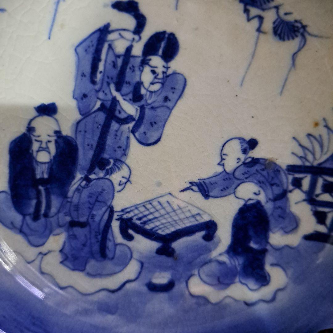 中国古玩　大清成化年　取皿　　山水人物図　染付青磁　五客セット