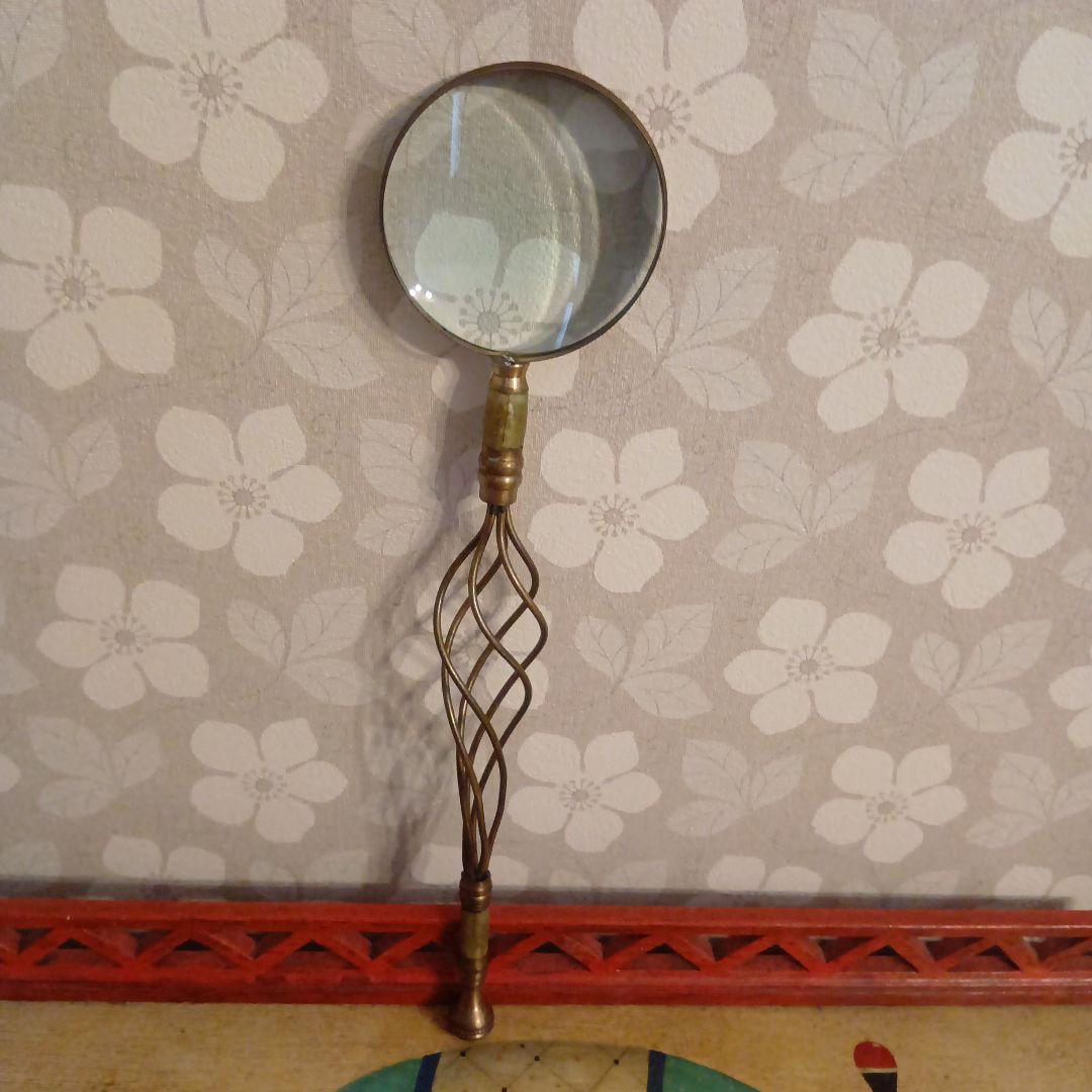アメリカ製 アンティーク 大きな拡大鏡☆虫眼鏡☆ルーペ文房具☆ガラスレンズ