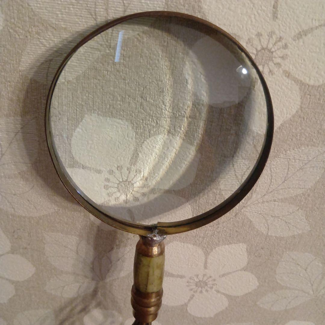 アメリカ製 アンティーク 大きな拡大鏡☆虫眼鏡☆ルーペ文房具☆ガラスレンズ
