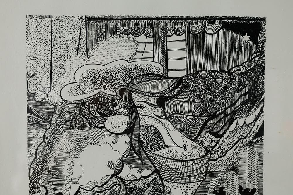 池上隆 直筆サイン 細密 鉛筆画 潮騒 額装 2号 共シール