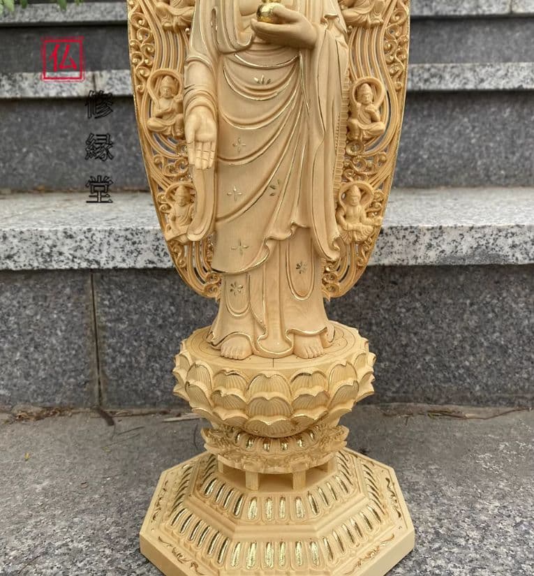 【修縁堂】新作　仏教工芸品　木彫仏像 三宝仏 釈迦牟尼 木彫仏像 仏教工芸品