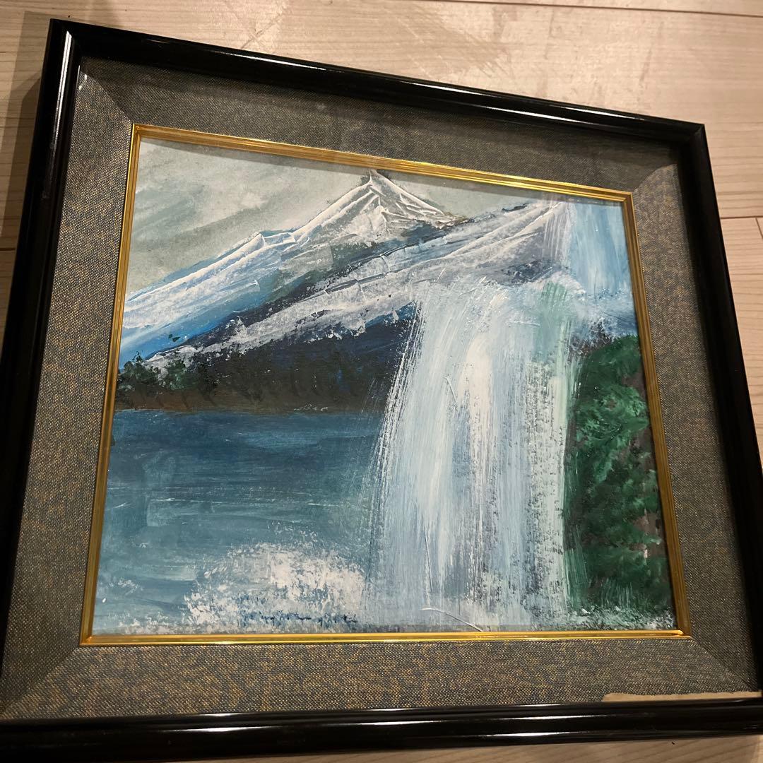 山と滝の日本画風作