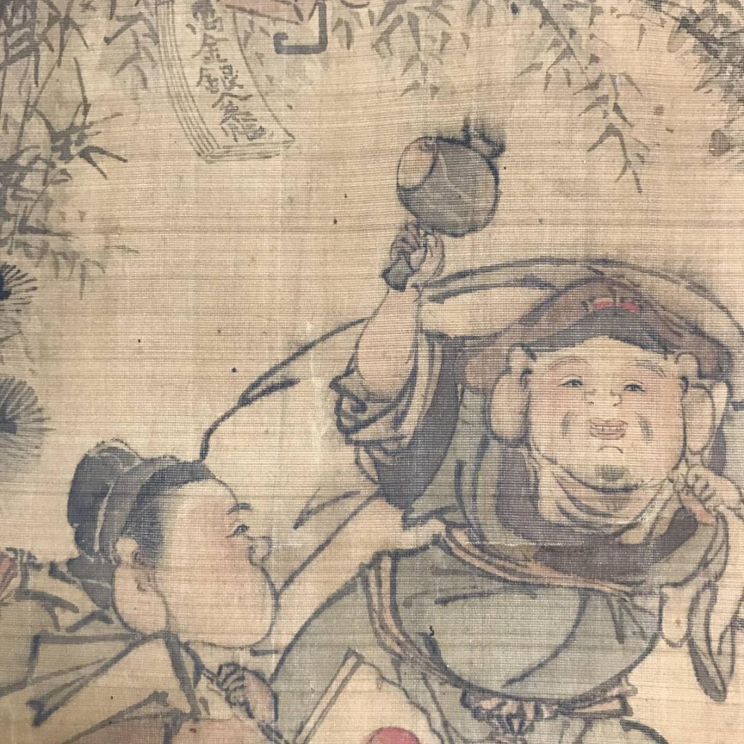 【真作】英一蝶/恵比須大黒図/萬歳図/江戸前期-中期/掛軸/名家伝来AB-840