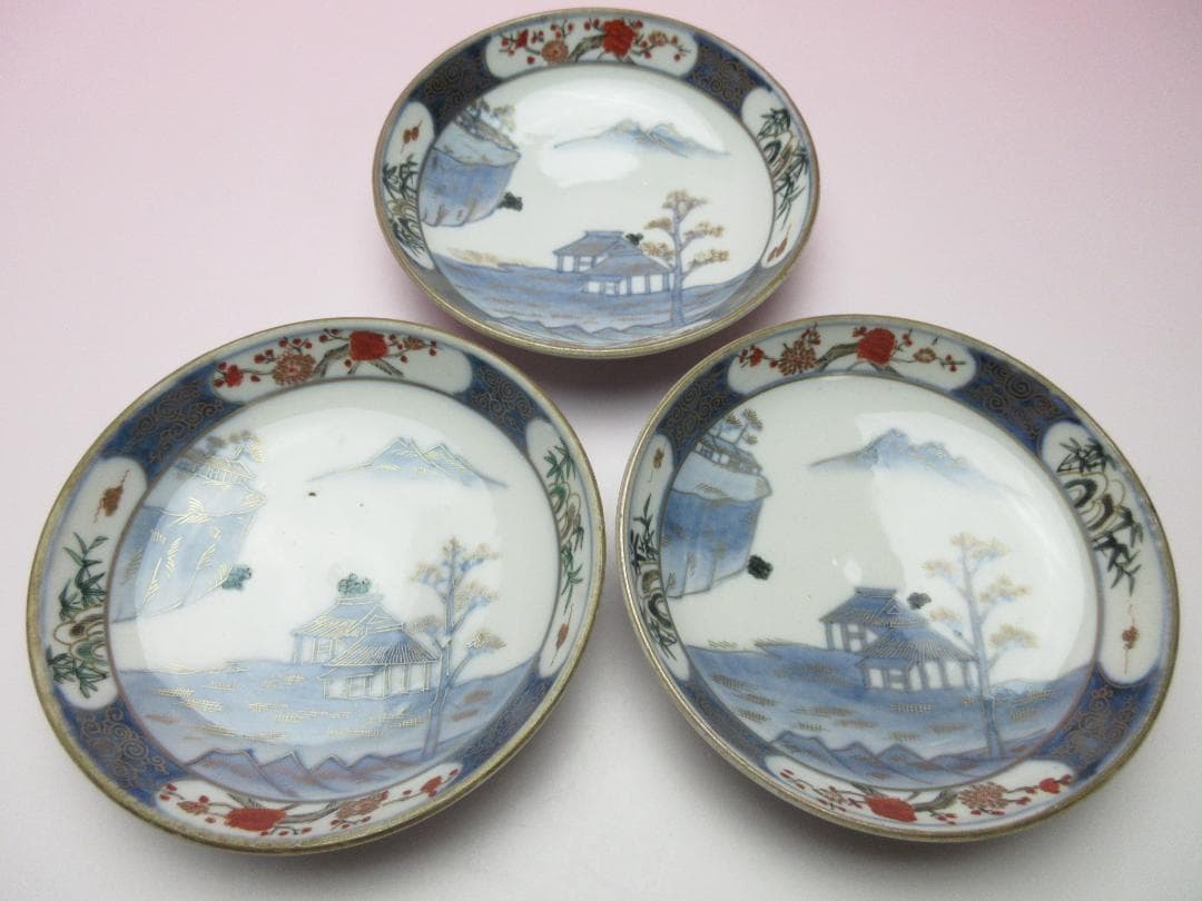 時代 角福 金彩 風景紋 小皿 18客 TN 101 70816