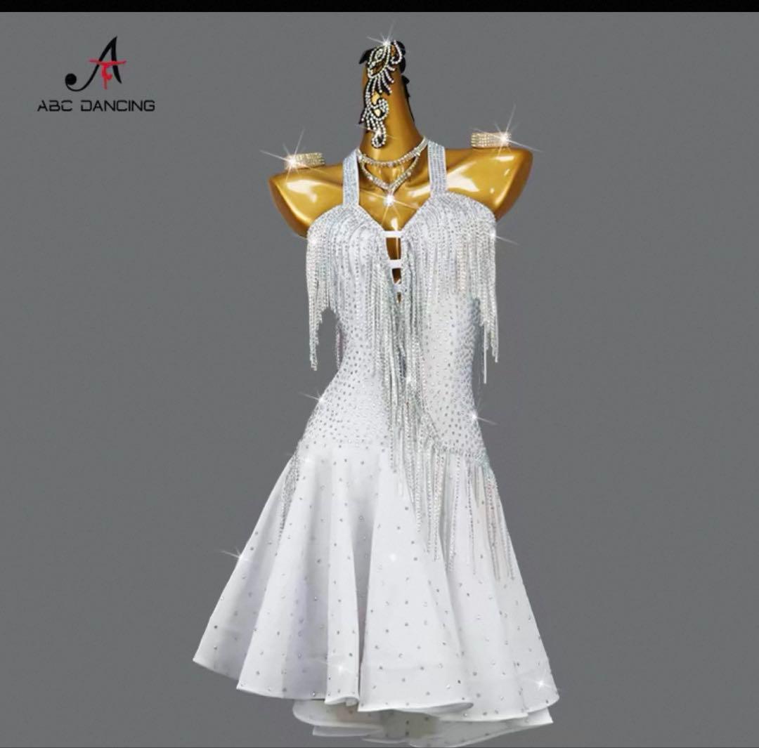 ホワイト フリンジ ダンスドレス 社交ダンスラテンダンス大会 試合 パーティー