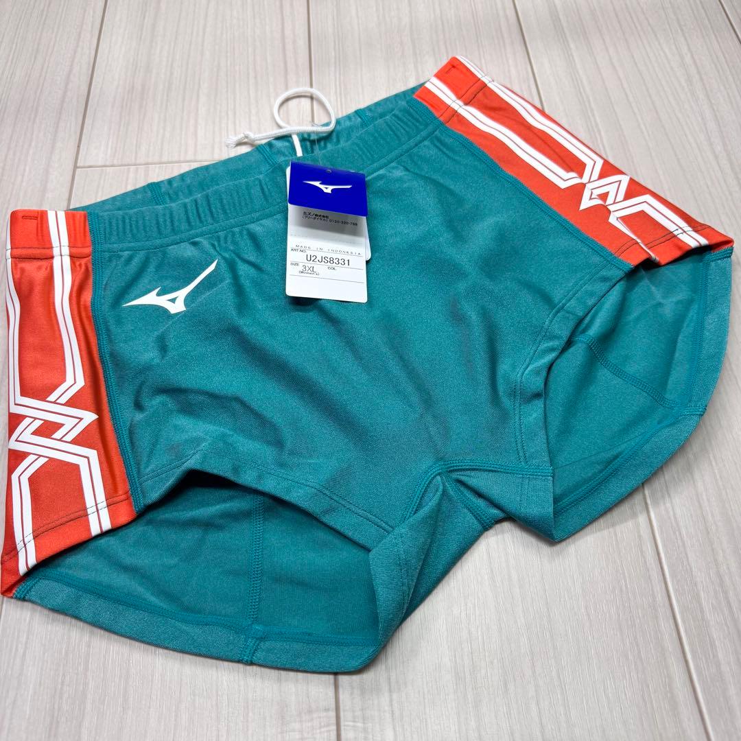 ミズノ　女子陸上レーシングショーツ(スパッツ型)　3XL　Rグリーン×オレンジ
