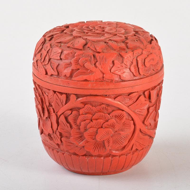 中国　堆朱　牡丹文　茶器　蓋物　棗　V　6434