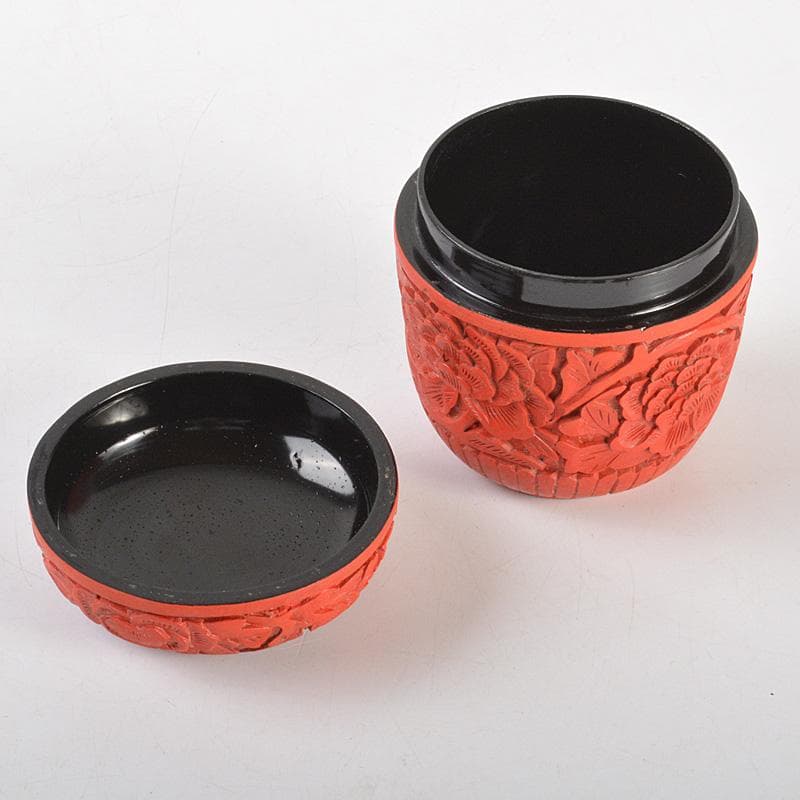 中国　堆朱　牡丹文　茶器　蓋物　棗　V　6434