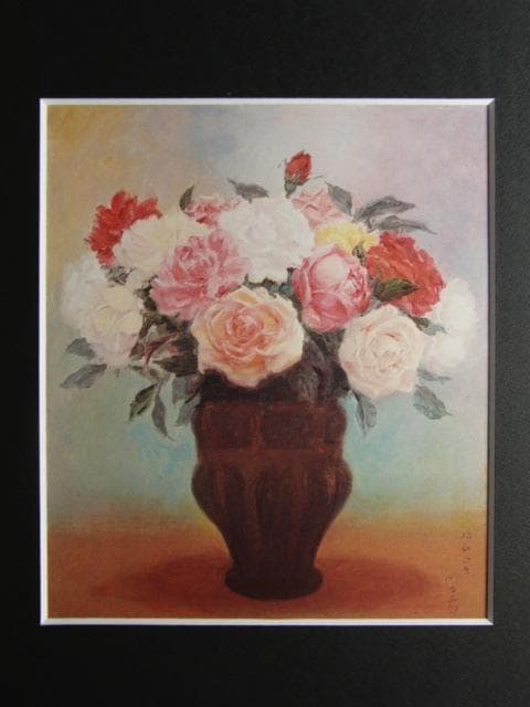 岡田三郎助、【薔薇】、新品高級額 額装付、年代物・希少画集画、状態良好