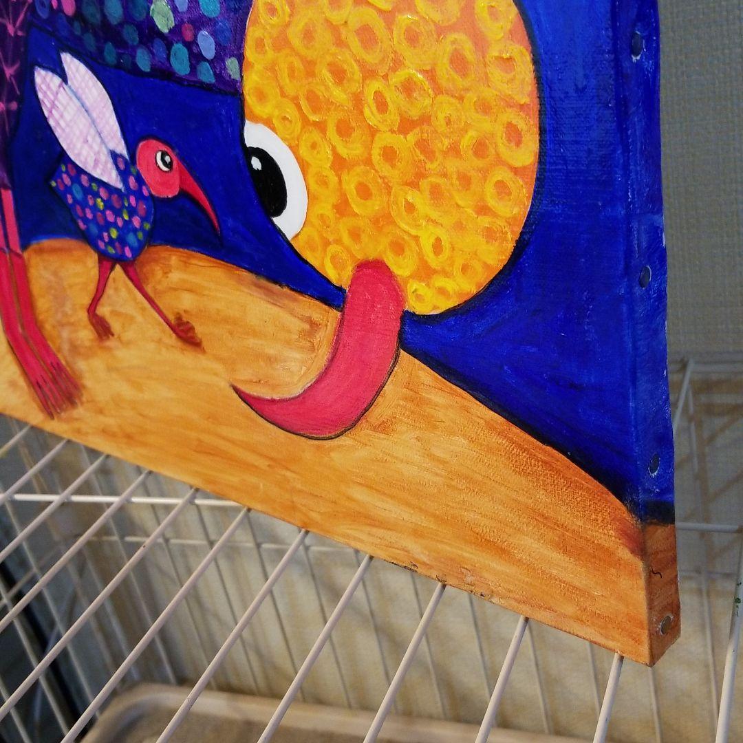 油絵　けい　羽ばたく練習を見る鳥