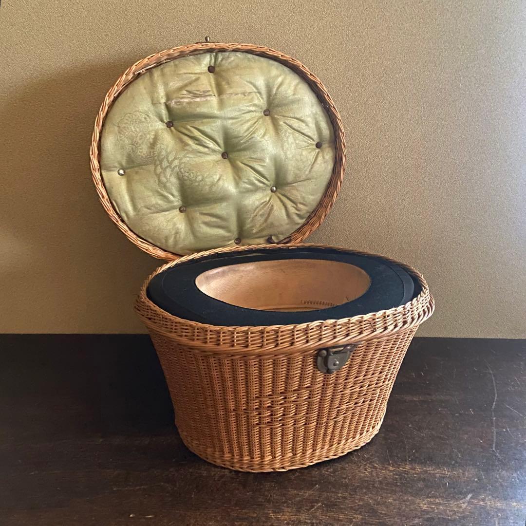 アンティーク　シルクハット　バスケット付き　イギリス製　レトロ