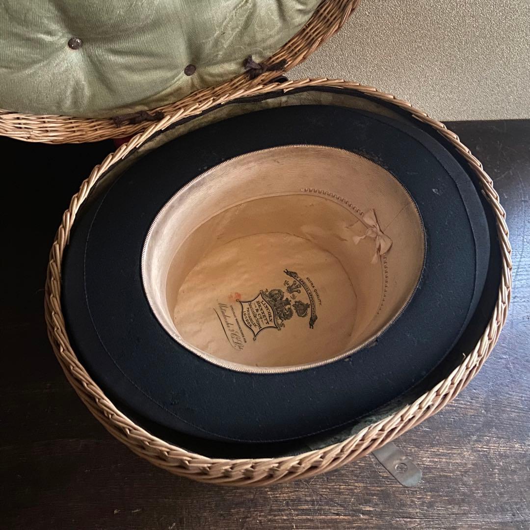 アンティーク　シルクハット　バスケット付き　イギリス製　レトロ